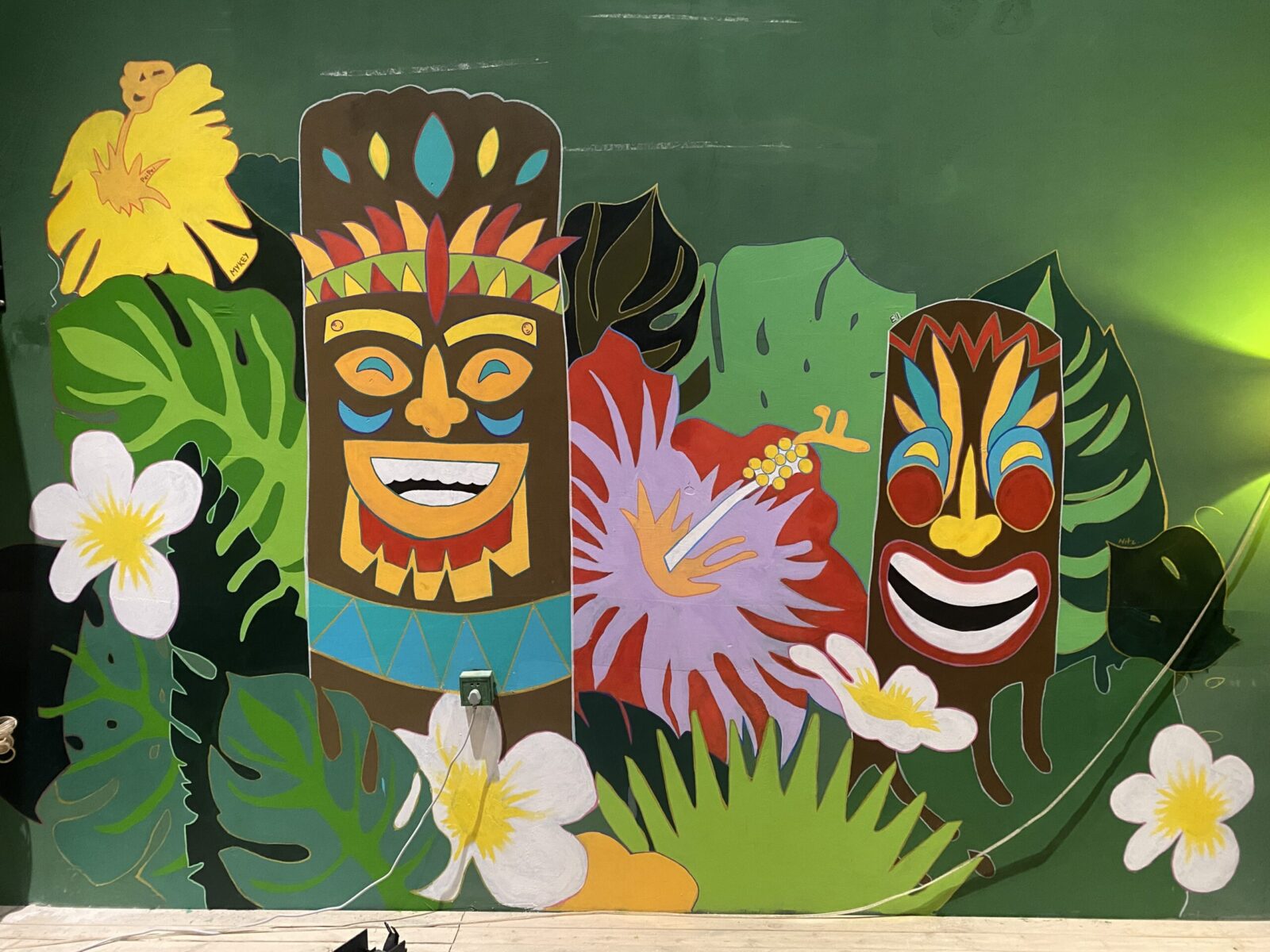 wooden masks, wall painting